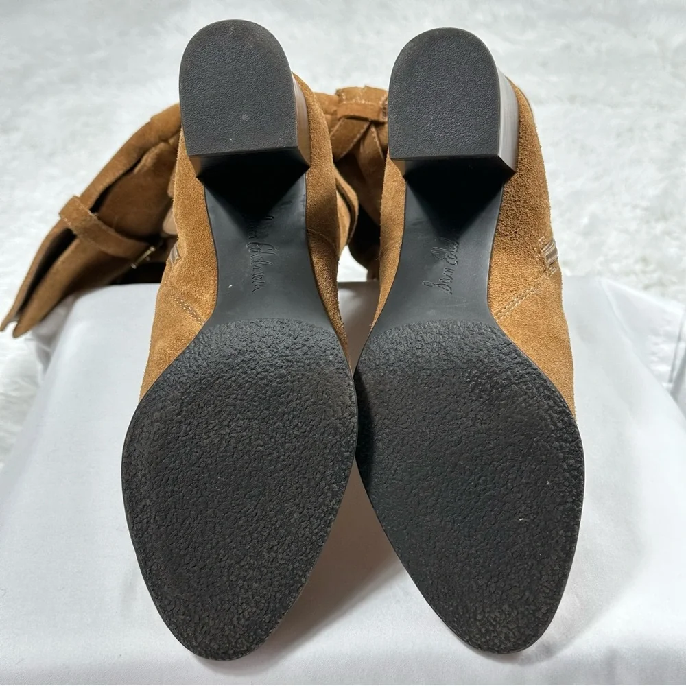 Sam Edelman Over the Knee Suede Boots Womens 8M Tan Block Heel Crisscross Wrap